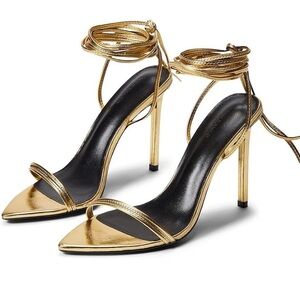 Tony Bianco Gold Metallic Stiletto Ankle-Tie Heels